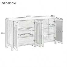 Aparador moderno de estilo minimalista, 4 puertas de ratán, tirador de metal, mueble buffet sencillo para comedor, salón, cocina (blanco) - Negro - Ver 5