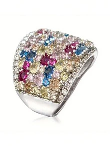 1 pieza Anillo de zirconia cúbica glamoroso para mujer para boda, compromiso, aniversario, fiesta, joyería, regalo del Día de San Valentín - 1# - Ver 3