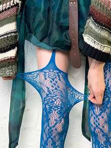 1 Pair Women's Sexy Dark Gothic Spider Web Jacquard Fishnet Pantyhose, Suitable For Halloween Party