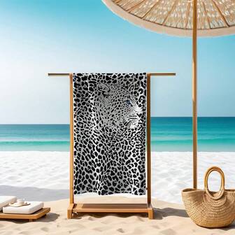 1 st svart leopardmönstrad strandhandduk, snabbtorkande, föroreningsbeständig, mångsidig för strand, resor, pool, yoga, camping - perfekt för utomhusaktiviteter och resor