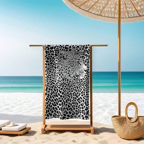 1pc Black Leopard Print Beach Towel, Quick Dry, Anti-Pollution, Multi-Purpose For Beach, Travel, Swimming Pool, Yoga, Camping - Ideal For Outdoor Activities And Travel