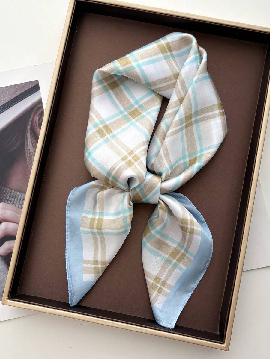 1 chiếc khăn quàng cổ nữ in họa tiết hoa mùa xuân/hè, chất liệu giả lụa, hình vuông 70cm, có thể dùng làm khăn choàng, khăn giữ ấm cổ, phụ kiện đa năng dùng hàng ngày. - Màu xanh nhạt - Xem 1