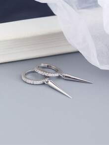 1 Pair Fashionable Glamorous Luxury Zirconia Gold Conical Earrings, Unique Design Everyday Versatile Women Gift - Golden Yellow & Silver - View 9