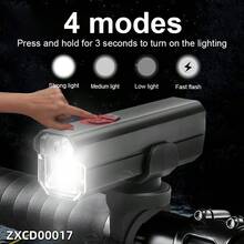 Aluminum Alloy Bright LED Bicycle Light, USB Rechargeable, Night Riding Flashlight, Taillight, Mountain Bike Accessories, High Brightness, Camping, Road, Front Handlebar Light