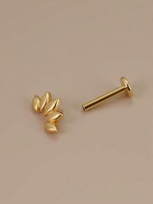 1 pieza 16G Exquisita pendiente de joyería corporal con rosca interna de acero inoxidable con diseño de hoja y flor plana para perforaciones como labio, hélix, trago, cartílago, concha y lóbulo superior - Un par de pendientes planos con flores y hojas. - Ver 7