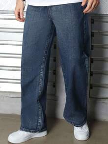 Logeqi® Jeans Vaqueros Lavados Versátil Baggy De Hombre - Azul Marino - Ver 14