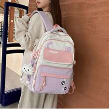 18 In Red Cat Larger College Backpack ,Cute Waterproof Travel Laptop Daypack Bookbags - Pink - View 2
