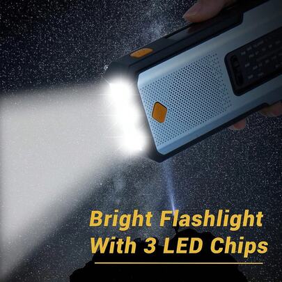 应急NOAA天气收音机，便携式手摇收音机，太阳能供电带电池备用，AM/FM/NOAA频道，SOS报警，2000mAh可充电电池移动电源，3颗LED手电筒，Type-C充电，适用于室内外徒步露营等紧急情况