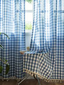 1 st enkel amerikansk rutmönstergardin, lämplig för sovrum, vardagsrum, balkong - röd pläd - Visa 17