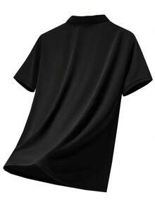 AHTELB Men's Summer Short Sleeve T-Shirt, Business Casual Lightweight Breathable Solid Color Silk Polo Collar Gym Wear - Black - View 2