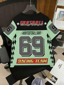 Men's V-Neck Numeric Print Casual Breathable Short Sleeve T-Shirt - Green - View 2