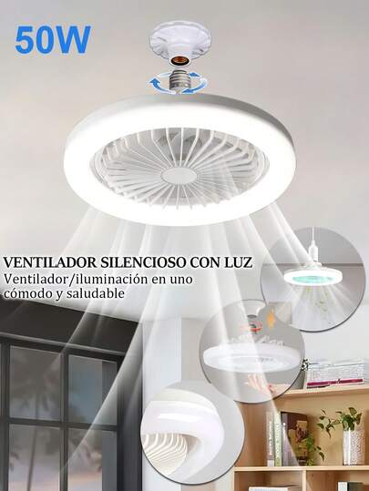 1pieza Ventilador De Techo Con Luz 6500k,lampara ventilador de techo,Luz de ventilador silenciosa,Tres velocidades de viento,con función de temporización,foco ventilador,9.05 pulgadas ventilador se techo.
