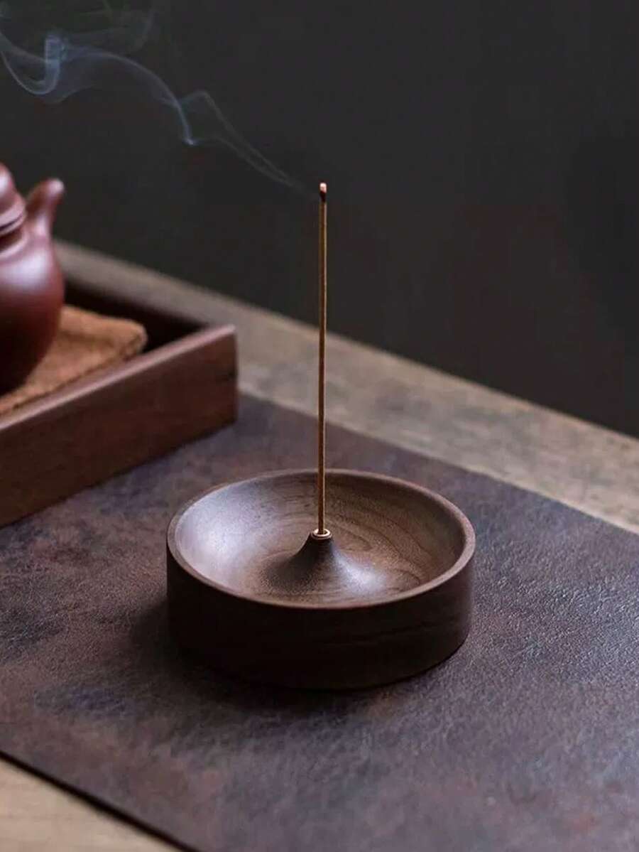 1件手工黑胡桃木圓形香爐－天然紋理設計，無需用電，家居裝飾，冥想與茶道使用－萬聖節、聖誕節、復活節、感恩節禮物，靈性裝飾，健康愛好者的理想選擇