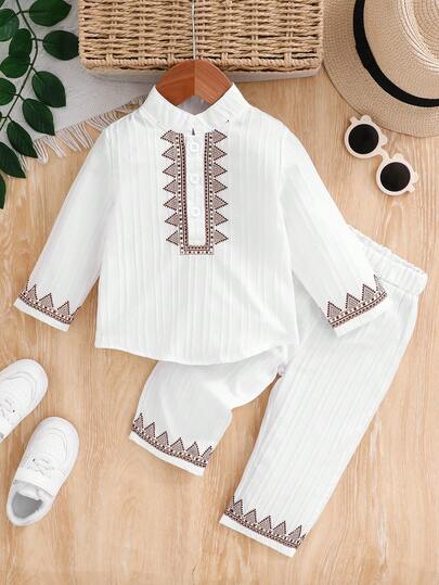2pcs Boys' Fashion Long Sleeve Polo Shirt Top + Pants Set - Suitable For Casual Outdoor Wear