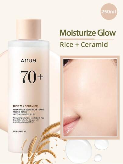 Anua 250ml Rice 70 Radiance Milk Essence Toner, Creates Glowing Skin, Reduces Sebum Production, Infused With Rice Water, Niacinamide, Ceramide, Panthenol, Fragrance-Free, Non-Comedogenic, Effective Against Fungal Acne, Korean Skincare
