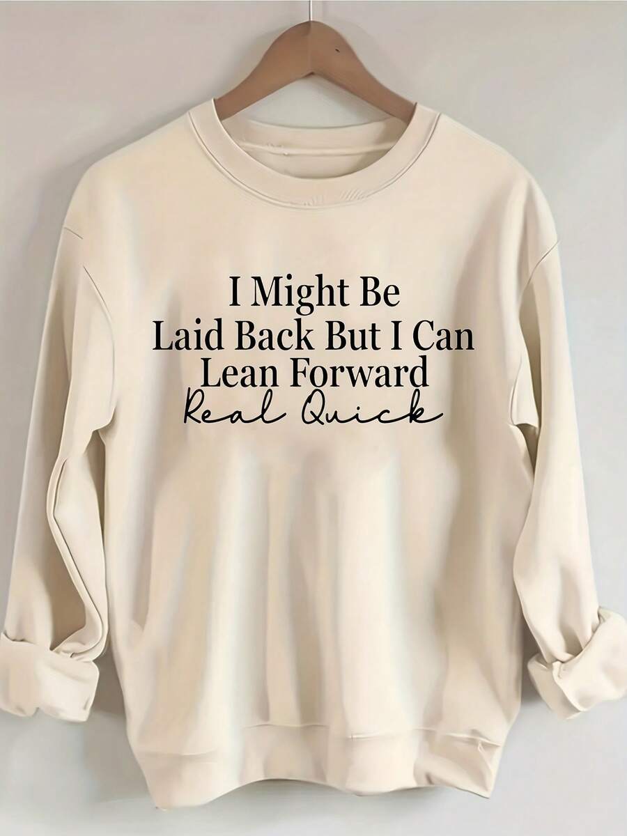 Crewneck Sweatshirt Women Plus Size, Women's Plus Size Oversized Hoodie I Might Be Laid Back But I Can Lean Forward Real Quick - Soft Casual Pullover Sweatshirt, Round Neck Sleeve Clothing, H-Line Fit Year-Round (Plus-Size Friendly) Long Sleeve Tops Women,Winter Clothes Women - 杏色 - 查看 1