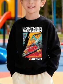 Disney Cars Lightning McQueen Pattern Print, A Soft And Warm Boys' Hoodie, Suitable For Boys' Daily Wear, Family Outings And Other Scenarios. - màu đen - Xem 1