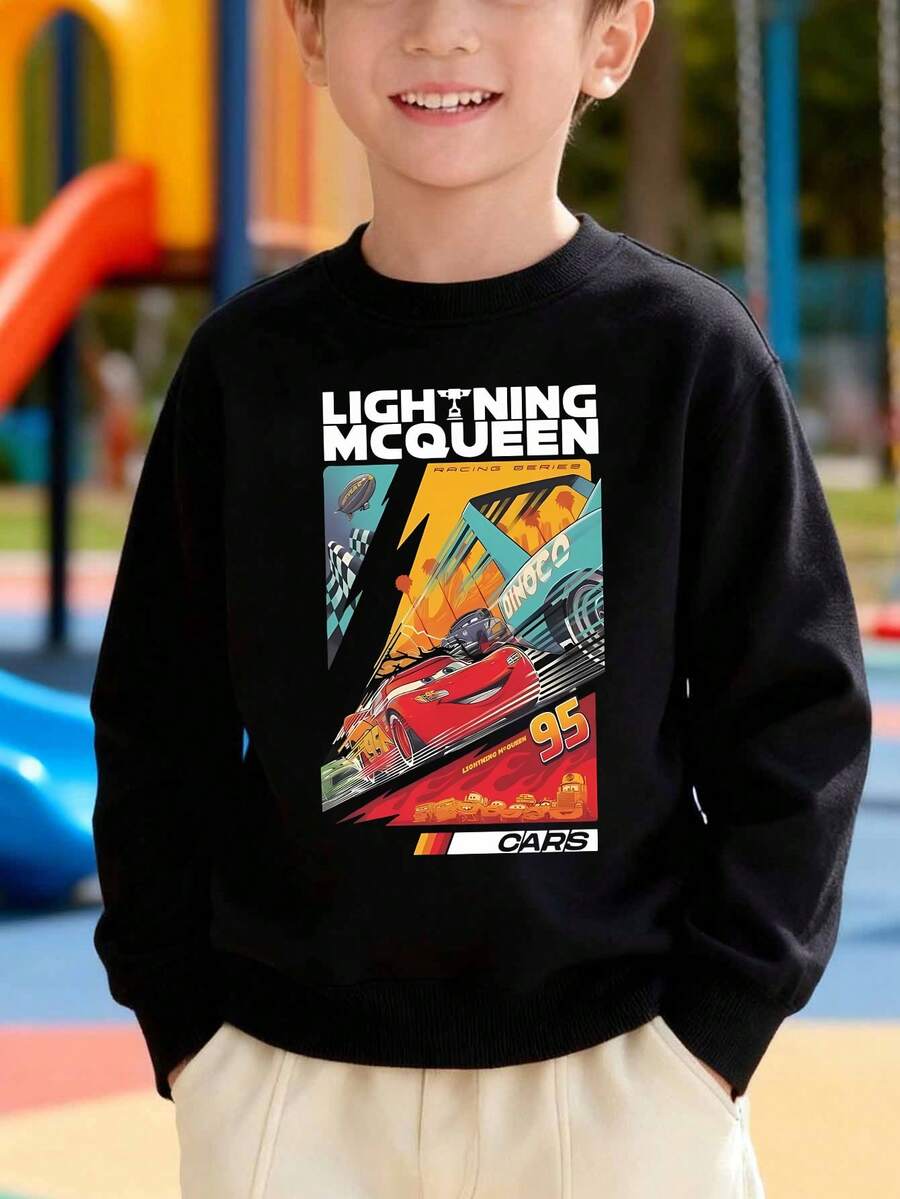 Disney Cars Lightning McQueen Pattern Print, A Soft And Warm Boys' Hoodie, Suitable For Boys' Daily Wear, Family Outings And Other Scenarios. - màu đen - Xem 1