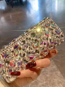 1 pieza Estuche rígido decorado con rhinestones para guardar gafas de sol/gafas, organizador de lujo brillante para brochas de maquillaje y lápices labiales, estuche protector portátil para viajes, regalo creativo - Multicolor - Ver 9