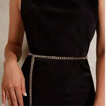 1 pieza Cadena de cintura con colgante de corazón plano para mujer, adecuado para boda, fiesta y uso diario, disponible en talla grande - Dorado - Ver 7