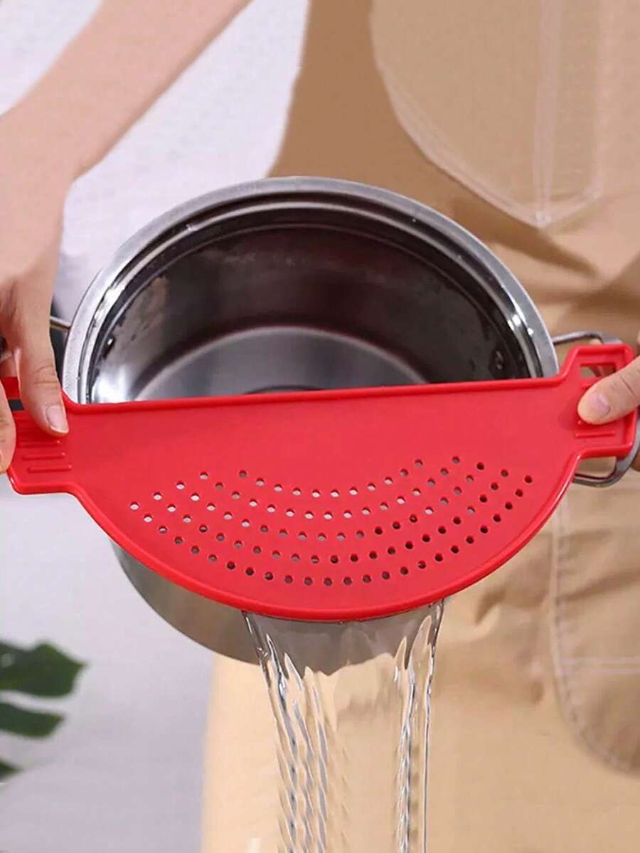 1 pieza Colador de silicona, Colador de malla de plástico, Filtro de alimentos en forma de semicírculo, Apto para cocinar fideos, verduras y frutas, Resistente al calor para todas las ollas y tazones, Esencial de cocina, Regalo para estudiantes/Navidad - Multicolor - Ver 1