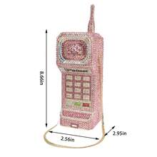 Women Funny Cellphone Shape Rhinestone Clutch Purse Cute Crystal Handbag Novelty Diamond Evening Bag For Party Prom - 黑色 - 查看 2