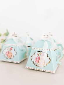 10 piezas de elegantes cajas de regalo con forma de tetera decoradas con flores en colores pastel con acentos dorados - Ideal para fiestas de primavera y reuniones de té, bodas, cumpleaños, accesorios para eventos de primavera