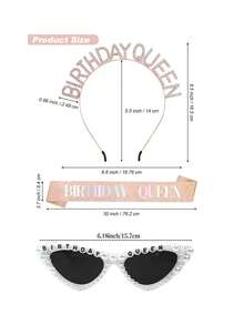 3pcs/Set Rose Gold Birthday Queen Sash Set - Includes Birthday Queen Sash, Birthday Crown And Birthday Glasses, Birthday Party Photo Props, Birthday Party Gift Set - Multicolor - View 3
