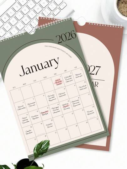 Trees A3 2026–2027 Väggkalender, Stor tvåårig hängande kalender från januari 2026 till december 2027, Minimalistisk design för hem, kontor och skolmaterial