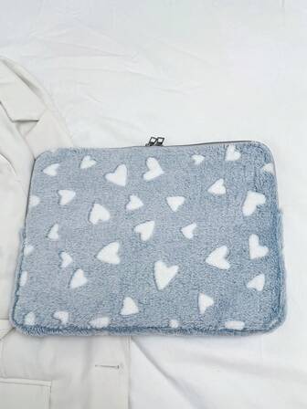 Blue & White Heart Plush Laptop/Tablet Sleeve Bag, Fits 11" - 14" - 15" Notebooks, Shock-Proof Protective Case
