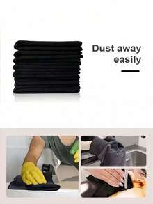 12pcs Kitchen Cleaning Cloths, Lightweight Black Microfiber Cleaning Cloth Set, Soft Absorbent Stain Removal Cloths, Suitable For Cleaning Glass, Dining Table, Pots And Pans, Faucets, Range Hoods, Cars, Kitchen, Bathroom, Home Supplies