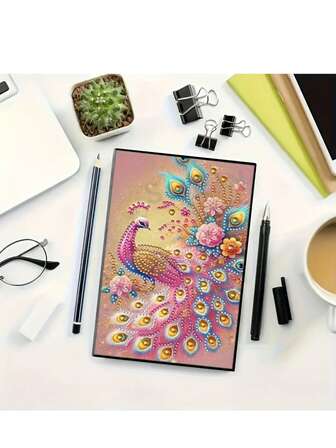 1 Set 5D DIY Diamond Painting A5 Notebook, Peacock Theme Diamond Painting Notebook Kit, Suitable For Handmade Creative Gifts