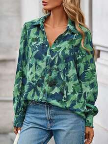 Women's Floral Print Button-Down Lantern Sleeve Bohemian Blouse