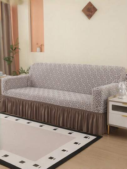 Jacquard Velvet Sofa Cover With Elastic Full Skirt Edge, Simple And Modern Polyester Fiber Suitable For Living Room And Household Use