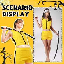 Shihanee 3 Pcs Killer Cosplay Costume Set For Women Yellow Crop Top Shorts With Black Knife For Halloween Outfit Accessories - Black - View 4