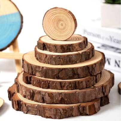 10 piezas de rebanadas de madera natural (1 cm de grosor) - Materiales DIY de escenas múltiples, adecuados para manualidades, posavasos rústicos, decoraciones de boda y Navidad