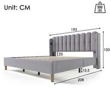 Upholstered Double Bed With USB Type-C Charging Function, Bed Frame With Slatted Base, Upholstered Bed In Grey, 180 X 200 Cm Bed Frame, Youth Bed For Bedroom/Guest Room - Linen Material - Grey - View 2
