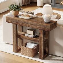 LITTLE TREE 41.34-Inch Farmhouse Console Table, 2-Tier Narrow Sofa Table Behind The Couch, Entryway Furniture With Storage Shelves For Hallway Foyer Living Room, Rustic Brown - Nâu mộc mạc - Xem 6
