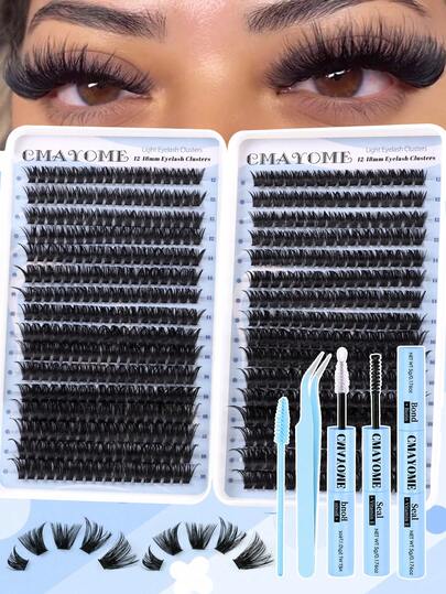 640/608/544pcs Cluster False Eyelashes Set, Includes Glue, Sealer, Tweezers, Lash Brush, Mixed Style Lash Book, Easy To Use, Travel Friendly, Soft & Natural Lash Extension Kit, Beginner Friendly, High Volume Fluffy Classic Lash Set, DIY At Home, Thick Fake Lashes For Professional, Daily, Wedding, Party, Costume Makeup