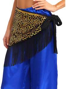 Belly Dance Hip Band With Sequined Tassels, Waist Wrap, Sequined Hip Band, Dance Costume, Women's Accessories, Tassel Sequined Waist Chain - Multicolor - View 3