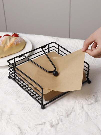 Gold/Black Metal Square Napkin Holder, Tissue Box, Napkin Clip, Ideal For Dining Table, Kitchen, Bathroom, Great Gift Choice, Also Suitable For Ramadan Decoration And Home Decor