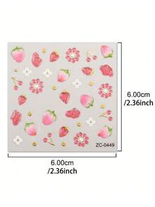 2pcs 5D 3D Nail Art Stickers - Cute Cartoon Strawberry Cherry Fruit & Floral Designs With Golden Polka Dots, Self-Adhesive Glossy Resin Decals For Women S DIY Manicure Pedicure, Daily Nail Decor, Nail Stickers, Pedicure Accessories, Shiny Finish - Nhiều màu - Xem 6