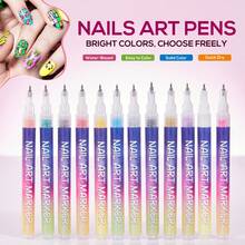 12-Color Set Nail Painting Pens, 0.5mm Ultra-Fine Tip For DIY Nail Designs, DIY Nail Art Pens Tools Rich Colors Easy To Apply, Quick Dry, Long Lasting Manicure For Salon & Festival Nail Art Use - Multicolor - View 8