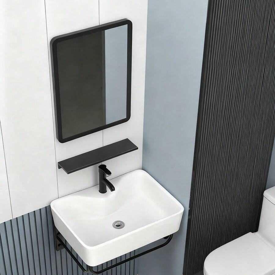 Rectangula Calidad Lavabos Alta Con Espejo+grifo Minimalista - Blanco - Ver 1