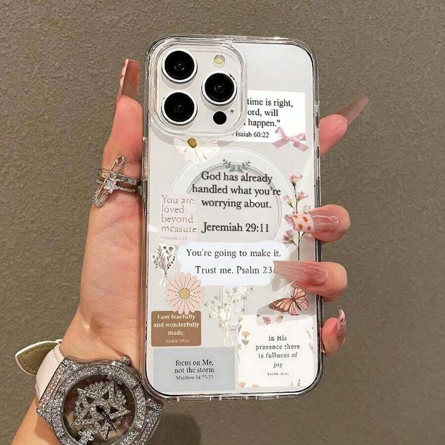 Magnetic Case For IPhone11/12/13/14/15/16/17/Promax, Bible Verses Collage Ultra Slim, MagSafe Support, Shockproof |     Playful & Fun Style - 無色 - 查看 1