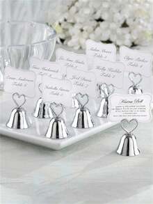 Soporte de metal creativo con campana con forma de corazón, decoración de mesa para boda/Día de San Valentín, soporte para tarjetas y postales, adecuado para restaurante y hogar - Plateado - Ver 1
