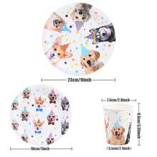 Dog Themed Disposable Tableware Set, Includes 7/9 Inch Paper Plates And Paper Cups, Suitable For Birthday Parties, Festivals, Gatherings, Picnics, Celebrations, Wedding Tea Parties, Graduation Ceremonies, Disposable Party Supplies