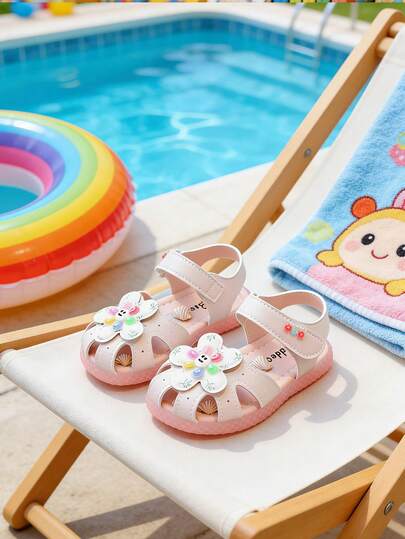 New Girls Toddler Hollow Out Cute Design Soft Bottom Non-Slip Sandals, Lightweight & Comfortable Beach Shoes For Summer