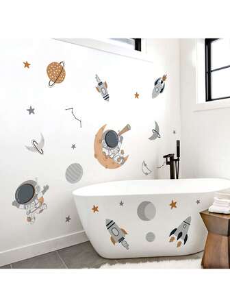 Blue And Yellow Starry Sky Wall Stickers, Cartoon Constellation Theme, Self-Adhesive, Suitable For Bedrooms, Living Rooms, Wall Decorations, And Home Decor. A Whimsical Starry Sky Theme, Removable Creative Wall Sticker.