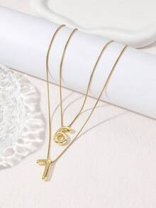 Set de 2 collares con cadena de acero inoxidable con números árabes 3D en estilo europeo y americano, ideal como regalo festivo y para uso diario - Conjunto de collar con número de cobre y cadena de acero inoxidable - Ver 3